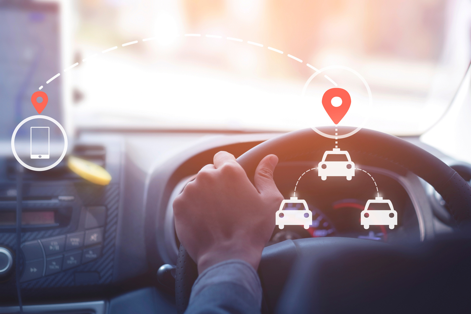 Public Taxi,gps,call taxi,location searching concept. An unidentified man is driving public taxi.